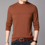 Mens Textured Pure Cashmere Sweater Mock Neck Long Sleeve Cashmere Top Brown XS