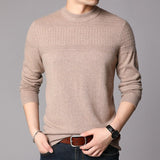 Mens Textured Pure Cashmere Sweater Mock Neck Long Sleeve Cashmere Top Camel XS