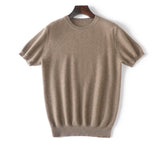 Mens Short Sleeve Pure Cashmere Sweater Crew Neck Textured Knit Tops