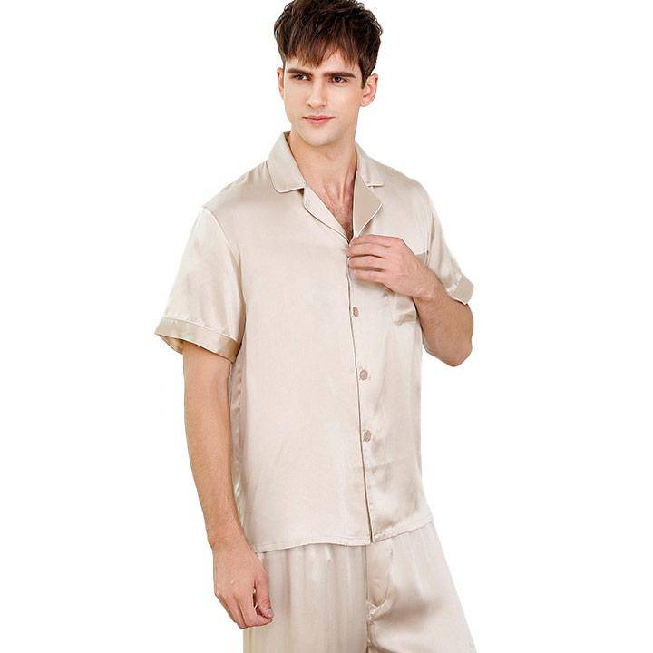 Men's Short Sleeve Silk Pajamas Set 100% Mulberry Silk Sleepwear