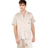 Men's Short Sleeve Silk Pajamas Set 100% Mulberry Silk Sleepwear