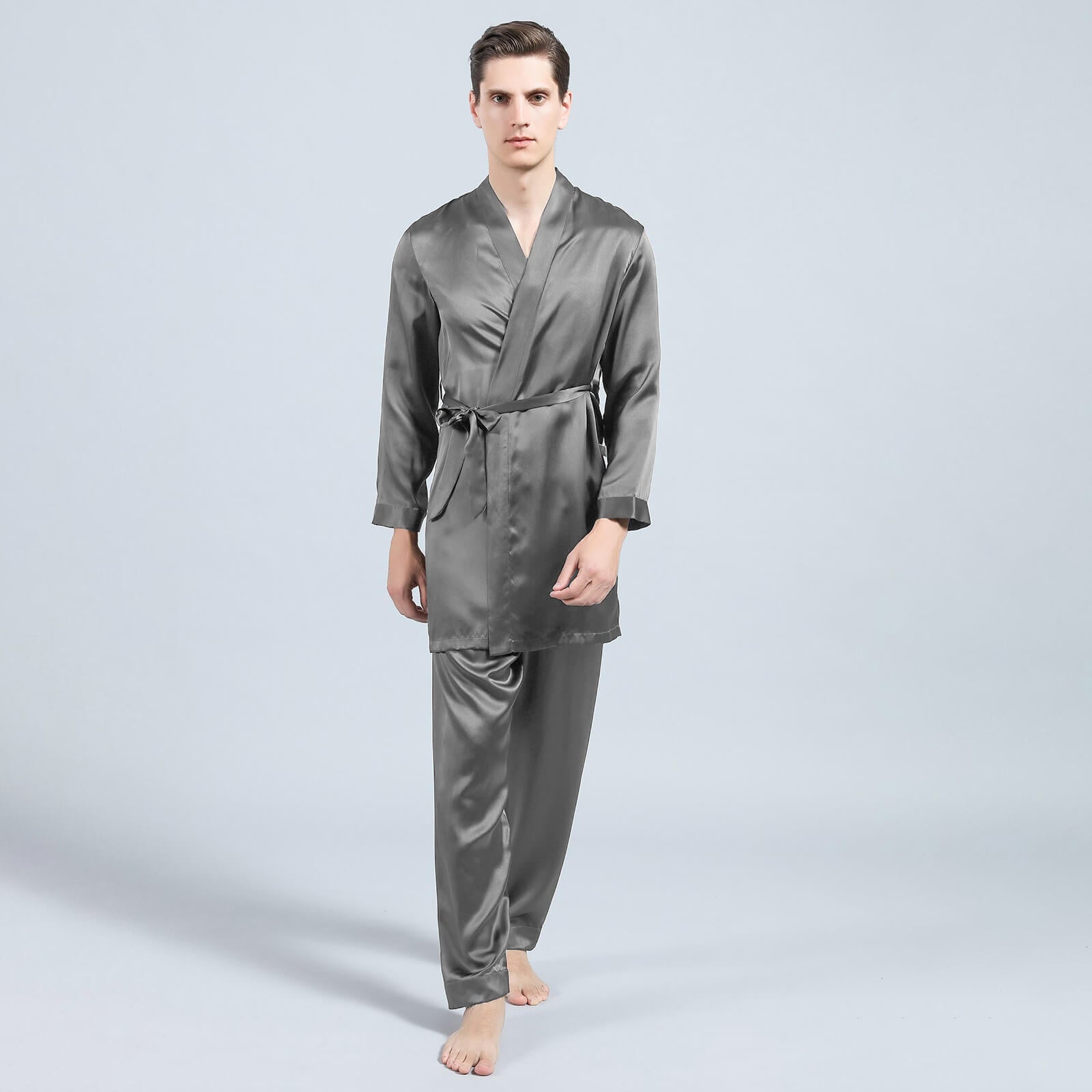Mens Silk Kimono Robe Set Two Piece Silk Robe & Pant Sleepwear