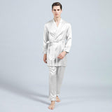 Mens Silk Kimono Robe Set Two Piece Silk Robe & Pant Sleepwear