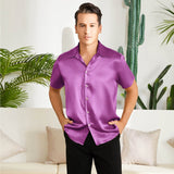 Men's Silk T-Shirt Luxury Button Down Silk Short Dress Shirt