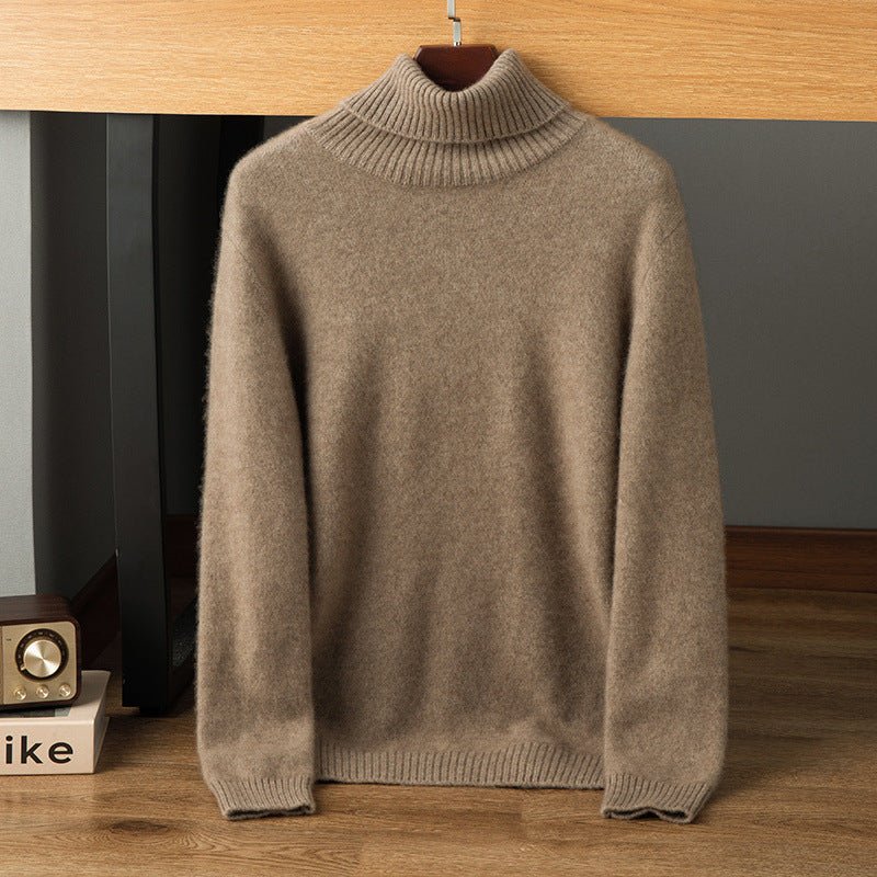 Mens Turtleneck Cashmere Sweater Long Sleeve Ribbed Knit Warm Pullover Taupe XS