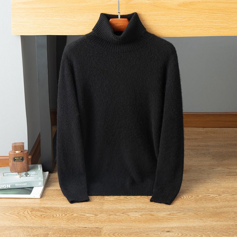 Mens Turtleneck Cashmere Sweater Long Sleeve Ribbed Knit Warm Pullover Black XS