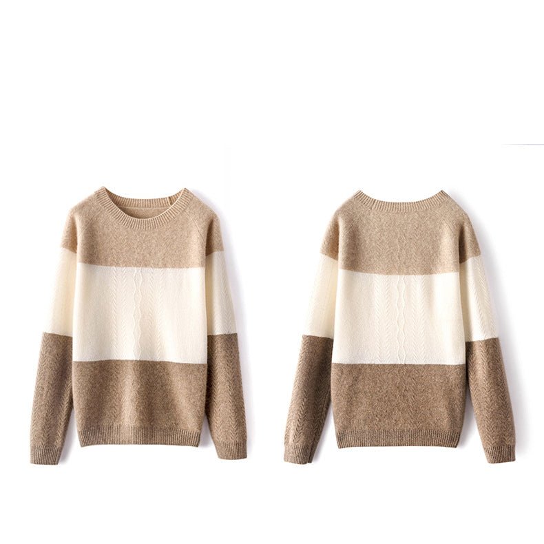 Womens Colorblock Cashmere Sweater Knit Warm Cashmere Sweater