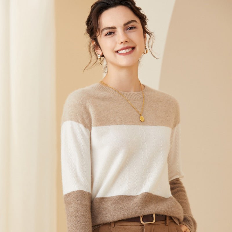 Womens Colorblock Cashmere Sweater Knit Warm Cashmere Sweater