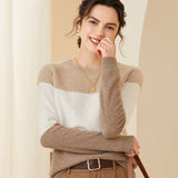 Womens Colorblock Cashmere Sweater Knit Warm Cashmere Sweater