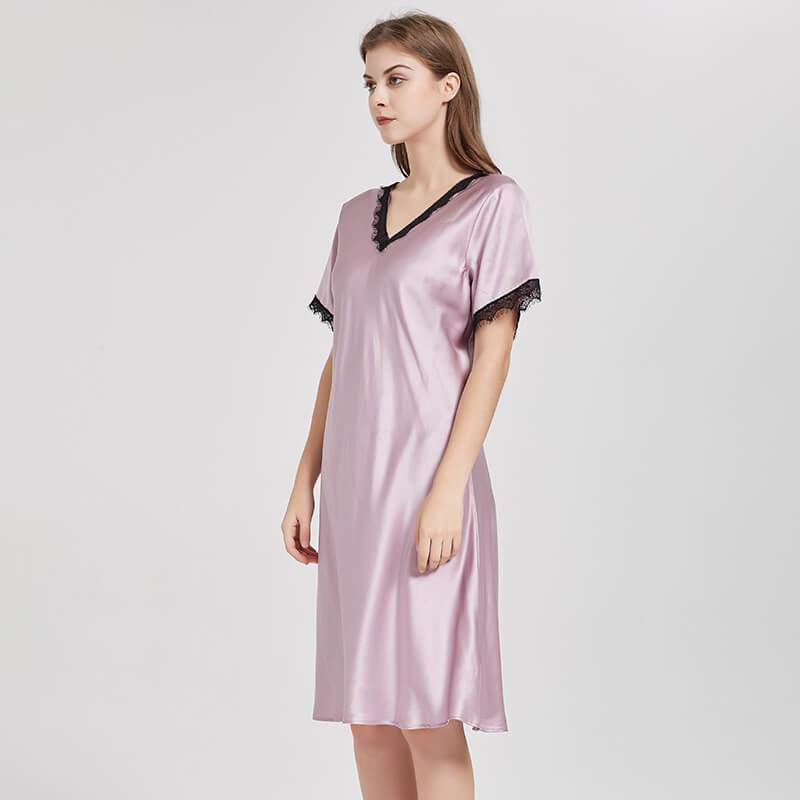 Mulberry Silk Chemise Women's V Neck Silk Lace Nightdress