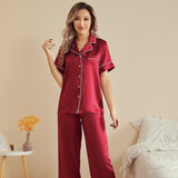 Classic Silk Pajamas Short Sleeve Long Pants Silk Pjs