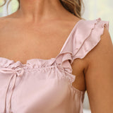 Mulberry Silk Nightwear Sleeveless Ruffled Silk Nightdress