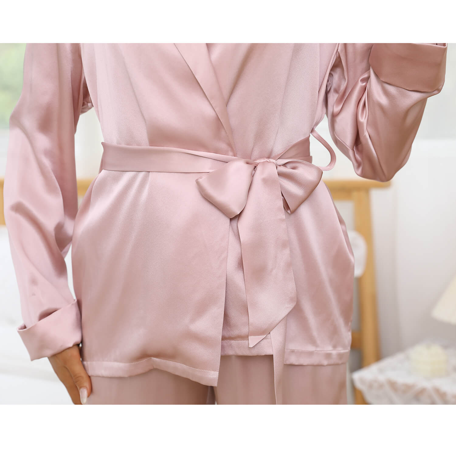 Women's Silk Robe And Pajama Set Long Sleeve Silk Sleepwear