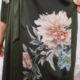 Women Ombre Floral Print Silk Kimono Robe Long 100% Mulberry Silk Robe