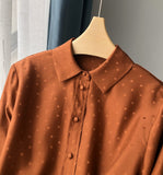 Polka Dots Silk Blouses for Women Long Sleeve Silk Blouse Jacquard Silk Shirt Orange S