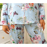 Luxury Print Silk Pajamas Floral Butterfly Silk Pajamas Set