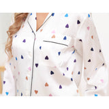 Short Sleeve Love Heart Printed Silk Pajamas Set For Women