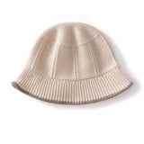 Pure Cashmere Bucket Hat Textured Cashmere Bucket Cap Rib Brim