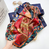 Pure Long Silk Scarf For Women Floral Print Square Silk Scarves