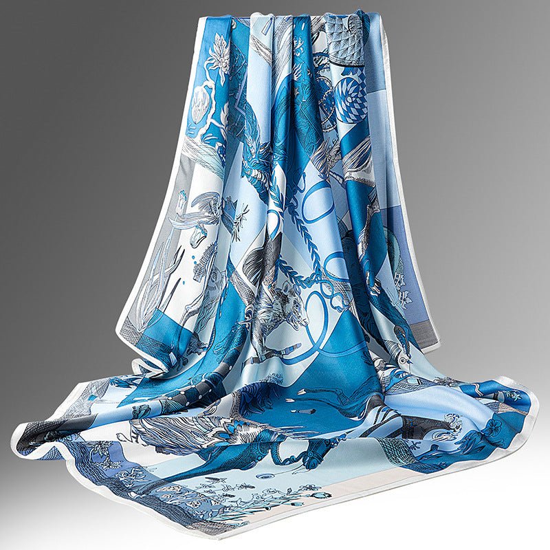 Pure Long Silk Scarf For Women Floral Print Square Silk Scarves