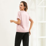 Pure Silk Blouses Short Sleeves Mulberry Silk Round Neck Shirt