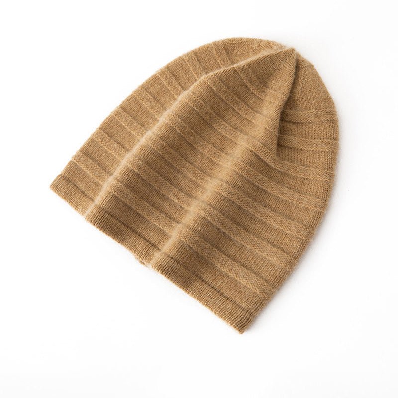 Ribbed Stripe Cashmere Knit Beanie Cashmere Slouchy Beanie Cashmere Winter Hat