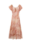 Romantic Puff Sleeve Summer Silk Dress Silk Maxi Dress for Women Silk Floral Dress Pink XS