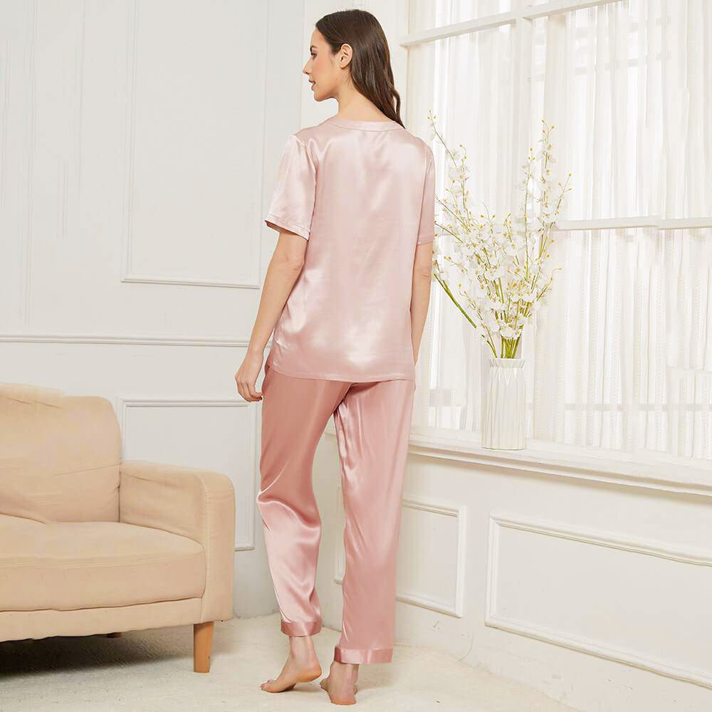 Henley Neckline Silk Pajamas 100% Silk Sleepwear Set