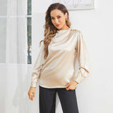 Silk Blouses For Women Dressy Long Mock Neck Silk Shirts