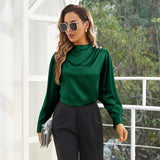 Silk Blouses For Women Dressy Long Mock Neck Silk Shirts