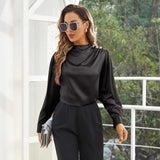 Silk Blouses For Women Dressy Long Mock Neck Silk Shirts