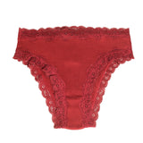 Silk panties women's lace ribbed mulberry silk mid - waist briefs