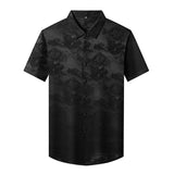 Silk Shirts for Men Short Sleeve Jacquard Silk Button Up Shirt XS Black