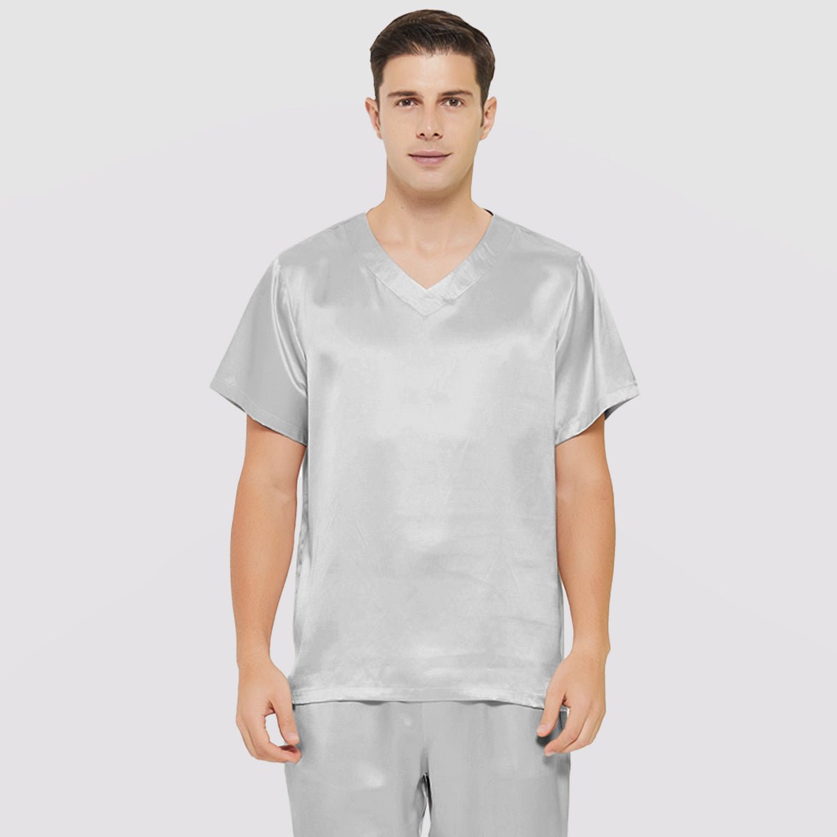 Mens Short Silk Pajama Set Silk Two Piece V Neck Silk Sleepwear