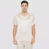 Mens Short Silk Pajama Set Silk Two Piece V Neck Silk Sleepwear