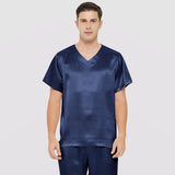 Mens Short Silk Pajama Set Silk Two Piece V Neck Silk Sleepwear