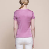 Silk V - neck Silk T-shirt Women's Silk Knitted Top Rosy pink XS