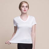 Silk V - neck Silk T-shirt Women's Silk Knitted Top White XS