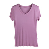 Silk V - neck Silk T-shirt Women's Silk Knitted Top Rosy pink XS