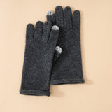 Soft Knit Cashmere Gloves Touch Tip Design Roll Edge Hem