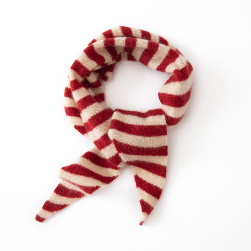 Striped Cashmere Triangle Scarf Pure Cashmere Knit Scarf Neck Scarf