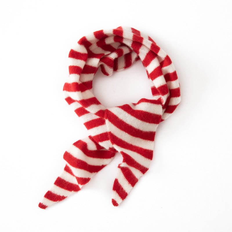 Striped Cashmere Triangle Scarf Pure Cashmere Knit Scarf Neck Scarf