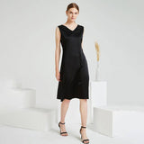 Summer Party Silk Dress Sleeveless V Neck Pure Silk Dresses Black XS