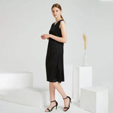 Summer Party Silk Dress Sleeveless V Neck Pure Silk Dresses Black XS
