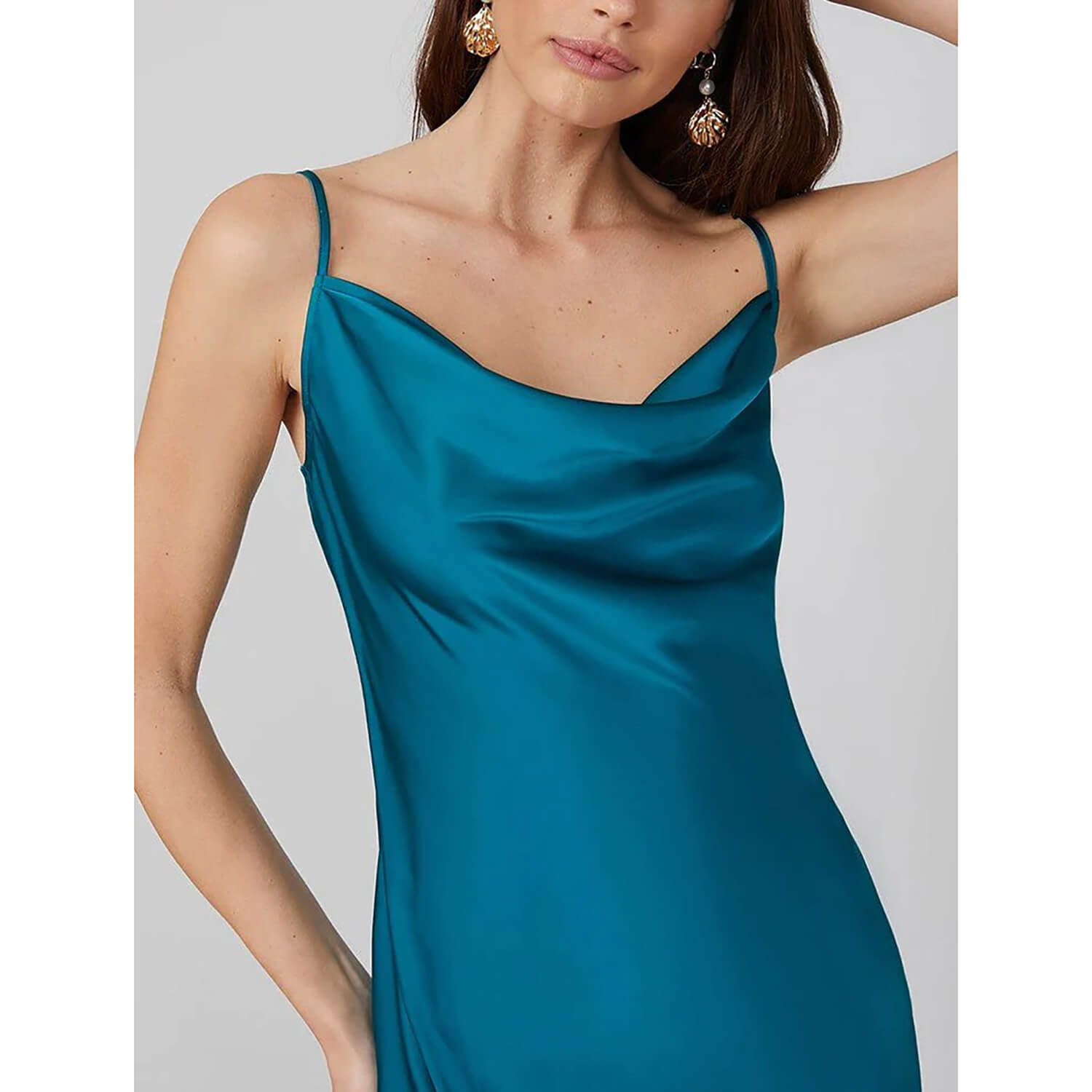 Summer Silk Dress Ladies Cowl Neck Pure Silk Slip Dress Dark Teal XS