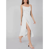 Summer Silk Dress Ladies Cowl Neck Pure Silk Slip Dress White XS