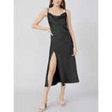 Summer Silk Dress Ladies Cowl Neck Pure Silk Slip Dress Black XS