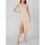 Summer Silk Dress Ladies Cowl Neck Pure Silk Slip Dress Champagne XS