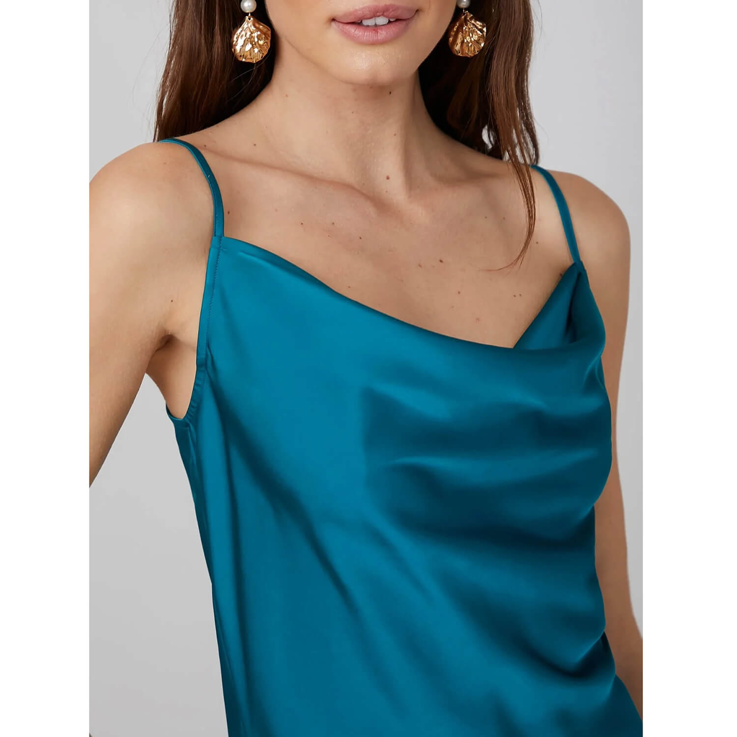 Summer Silk Dress Ladies Cowl Neck Pure Silk Slip Dress Dark Teal XS