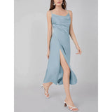 Summer Silk Dress Ladies Cowl Neck Pure Silk Slip Dress Haze Blue XS